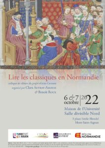 Affiche du colloque "Lire les classiques en Norma ndie"