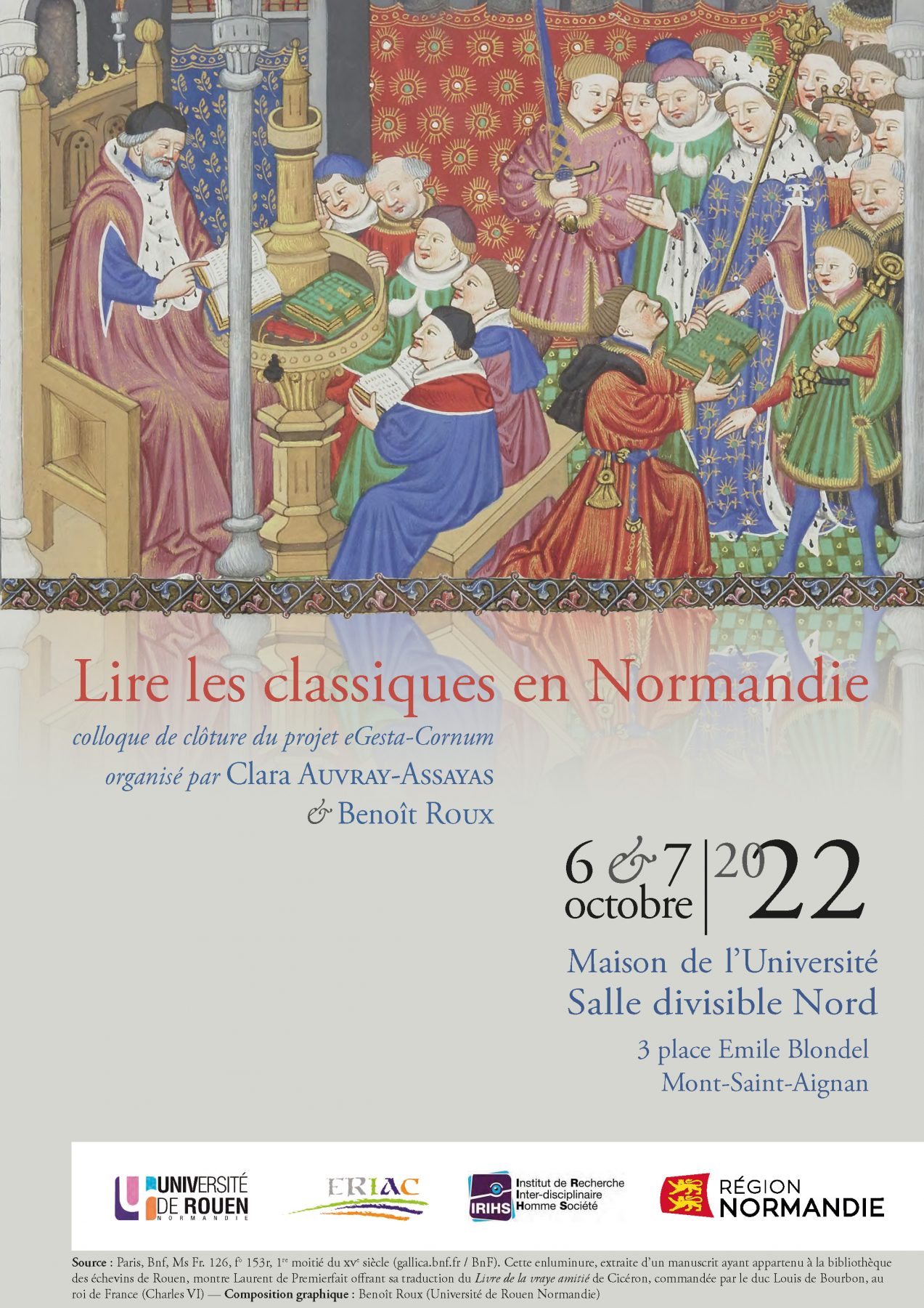 Affiche du colloque "Lire les classiques en Normandie"