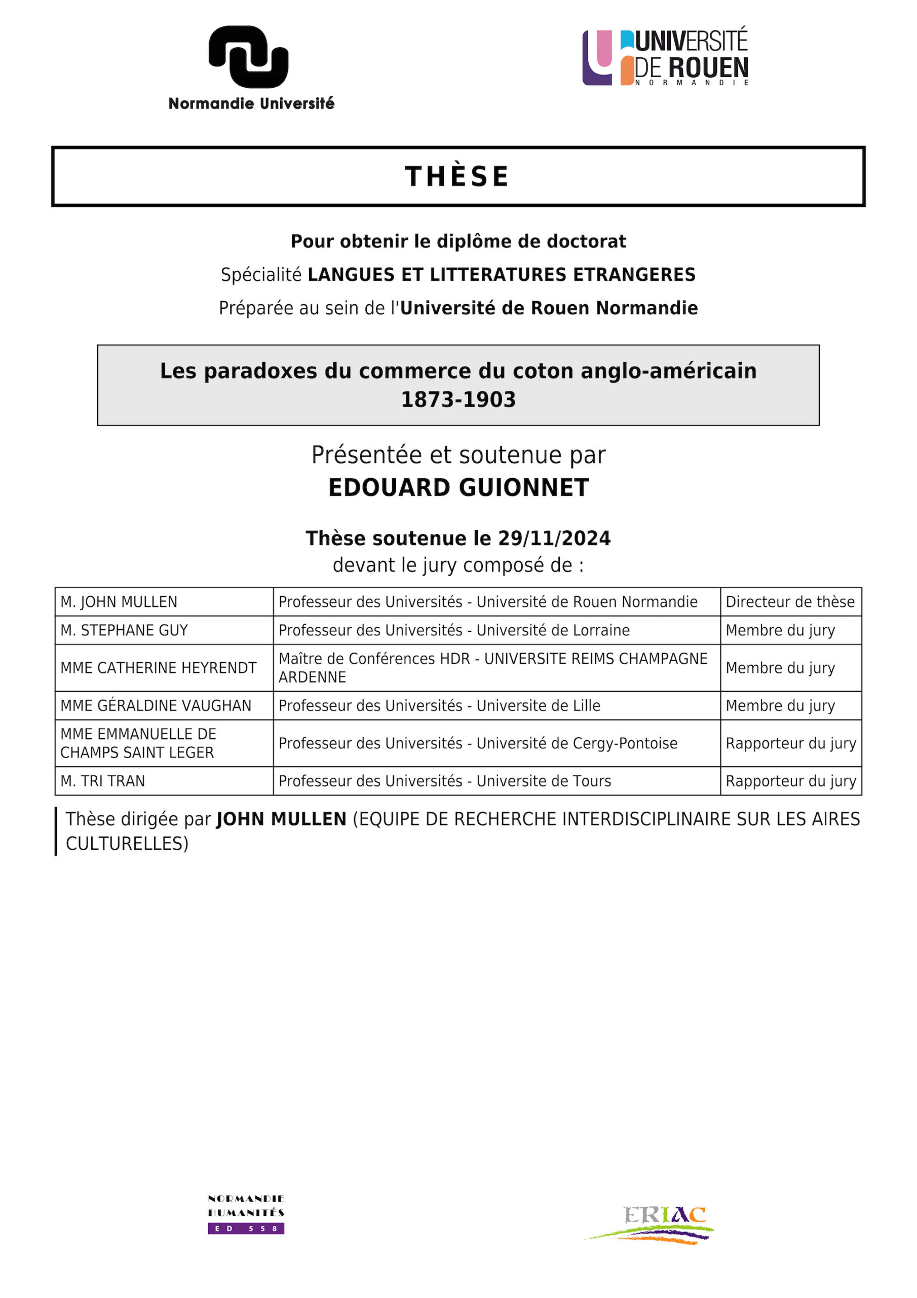 Couverture de la thèse d'Édouard Guionnet