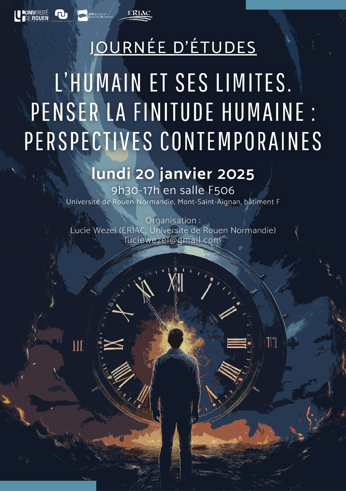 Affiche de la journée d'étude "L’humain et ses limites. Penser la finitude humaine : perspectives contemporaines"