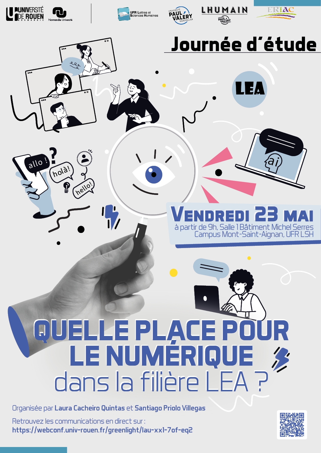 Affiche de la journée d'étude "Quelle place pour le numérique dans la filière LEA ?"