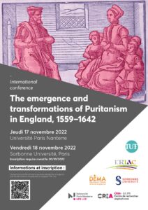 Affiche du colloque "Émergence et transformations du puritanisme en Angleterre, 1559-1642"