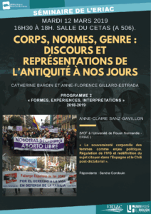 Affiche du séminaire "La souveraineté corporelle des femmes comme enjeu politique. Régulation de l’IVG et redéfinition du sujet citoyen·ne dans l’Espagne et le Chili post-dictatorial"