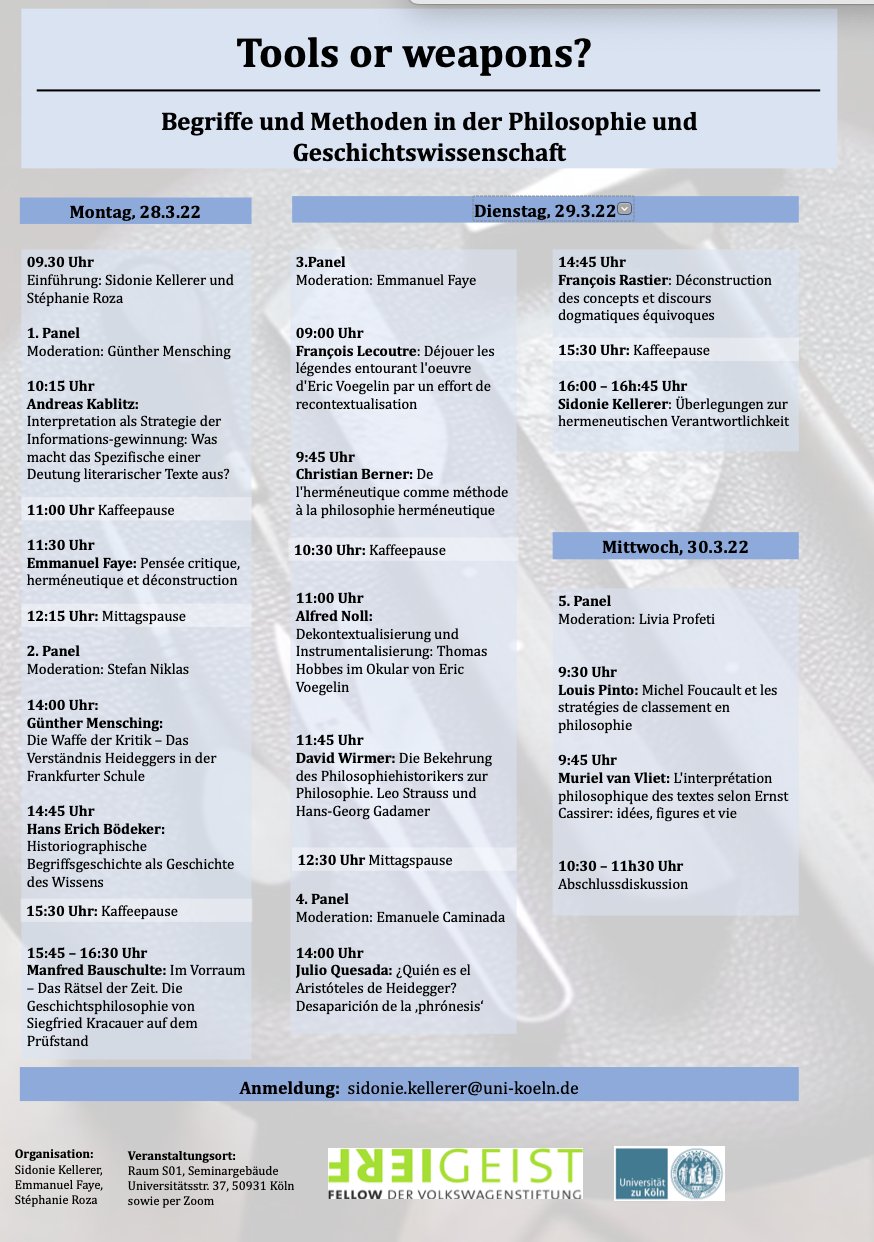 Affiche du colloque "Tools or Weapons? Concepts et méthodes en philosophie et en histoire"