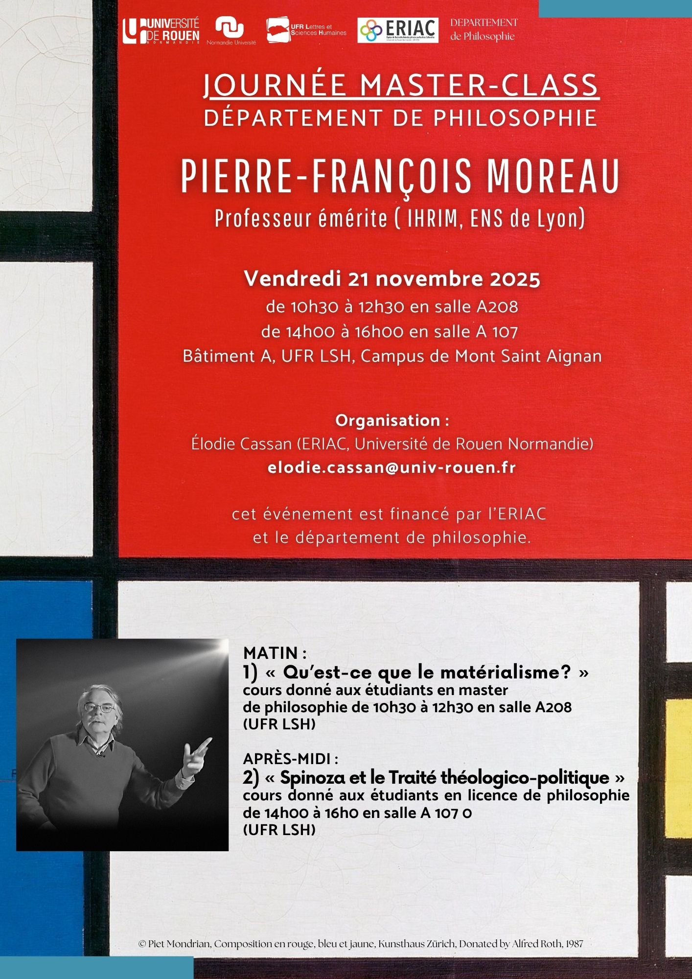 Affiche de la Master class du philosophe Pierre-François Moreau